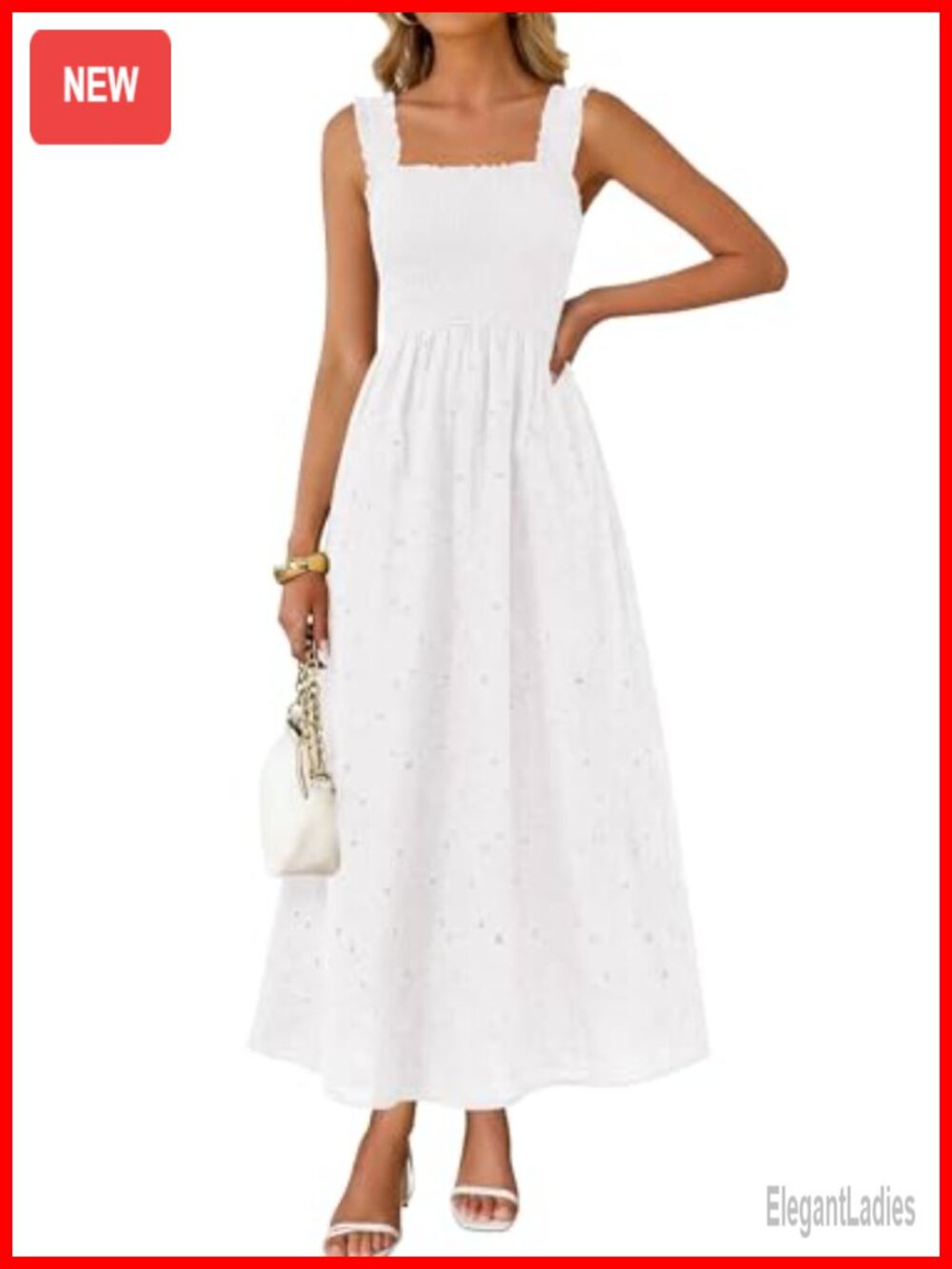 Lace Maxi Dress 100% Cotton Eyelet Smocked Sleeveless Sundress